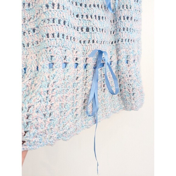 Hand Crochet Top Womens Size M/L‎ Blue Handmade Sleeveless Cottagecore Grandma - Picture 4 of 8